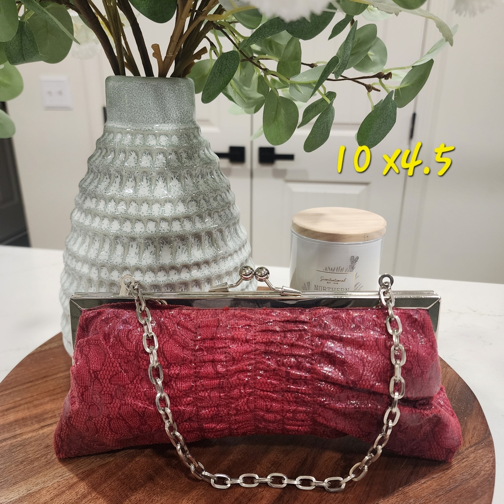 Elegant Red Chain Clutch 10x4.5